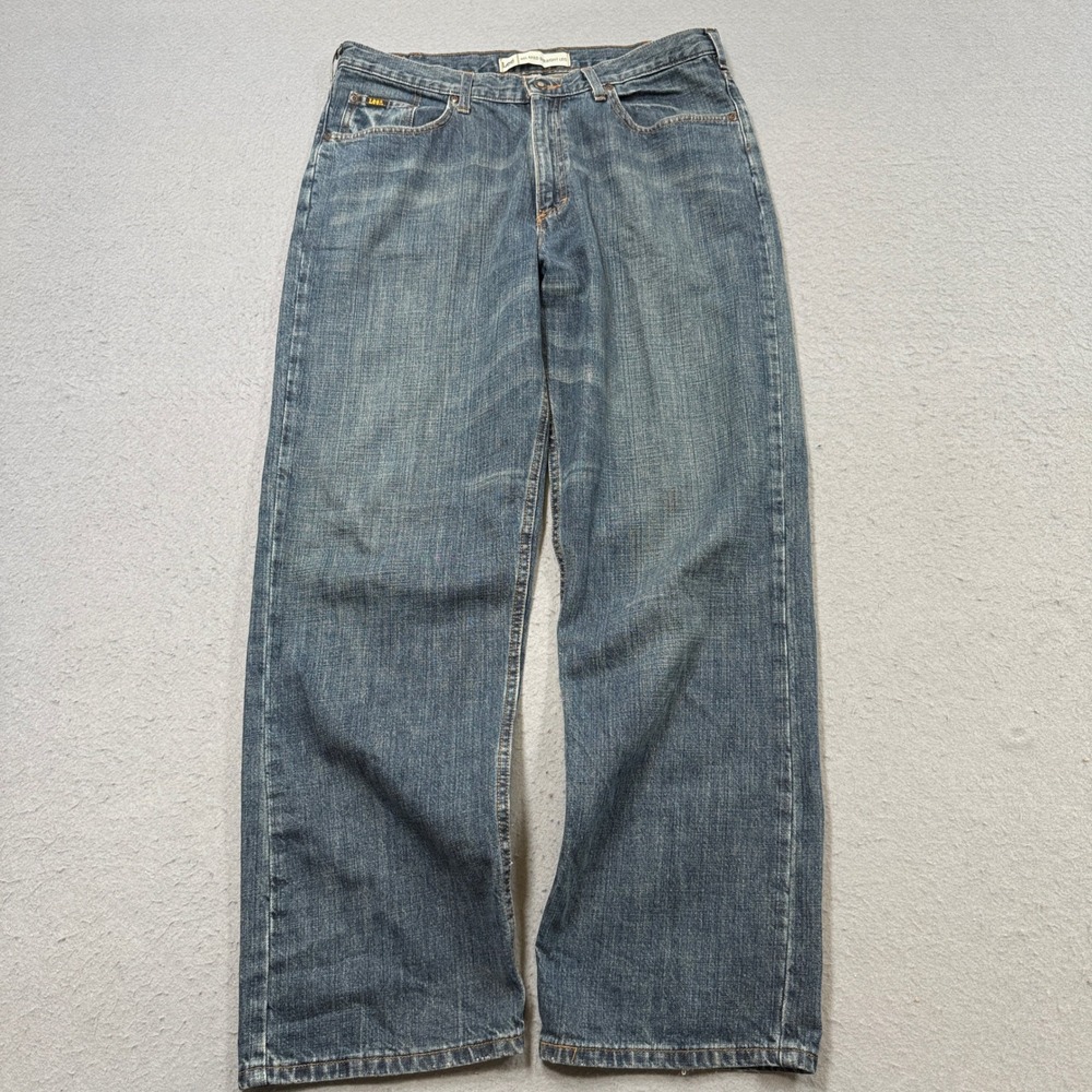 Lee Jeans Men's 36x32 Blue Denim Relaxed Straight Leg Cotton Medium Wash Retro